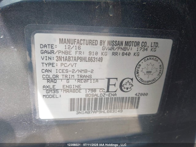 3N1AB7AP9HL663149 Nissan 2017