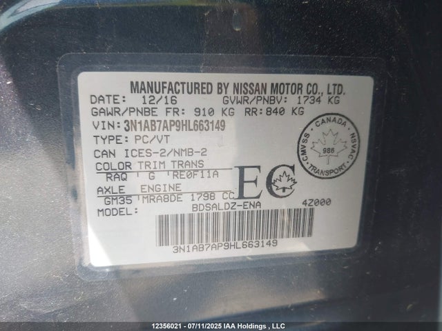 3N1AB7AP9HL663149 Nissan 2017