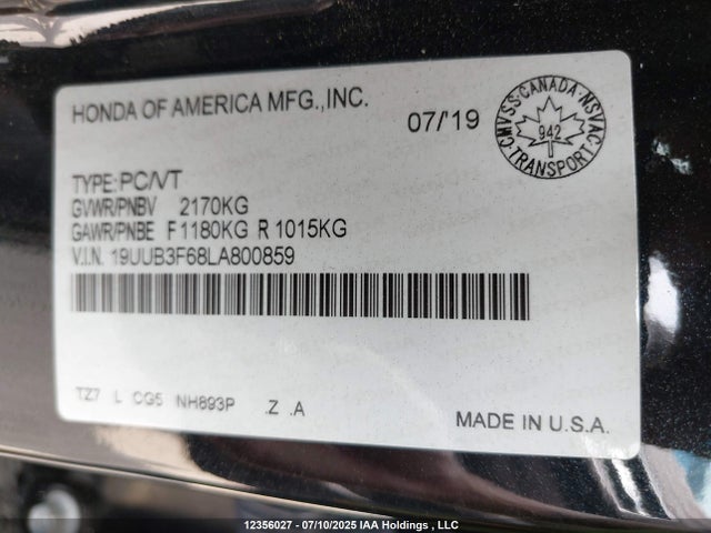 Acura j35y6 2020 19UUB3F68LA800859 Image 18