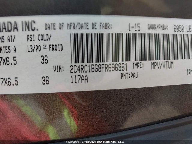 2C4RC1BG8FR696961 Chrysler 2015