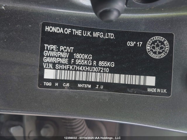 Honda l15ba 2017 SHHFK7H4XHU307210 Image 18