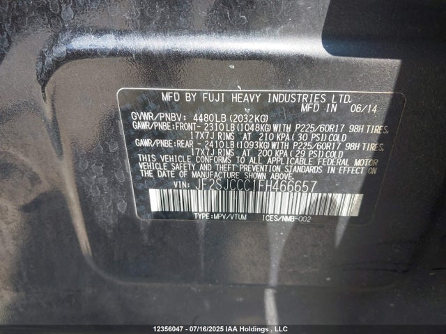 JF2SJCCC1FH466657 Subaru 2.5na c0