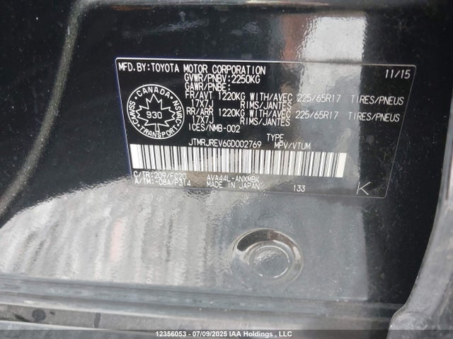 JTMRJREV6GD002769 Toyota 2ar-fxe, 2jm+2fm