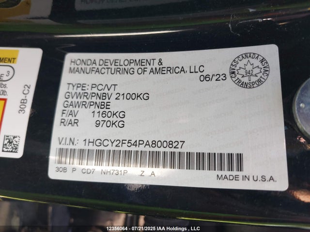 1HGCY2F54PA800827 Honda lfc5