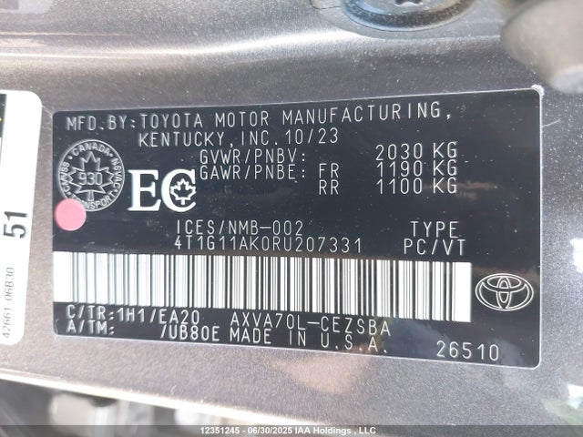 4T1G11AK0RU207331 Toyota a25a-fks