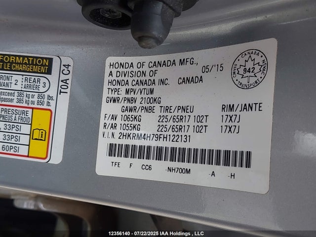 Honda k24w9 2015 2HKRM4H79FH122131 Image 9