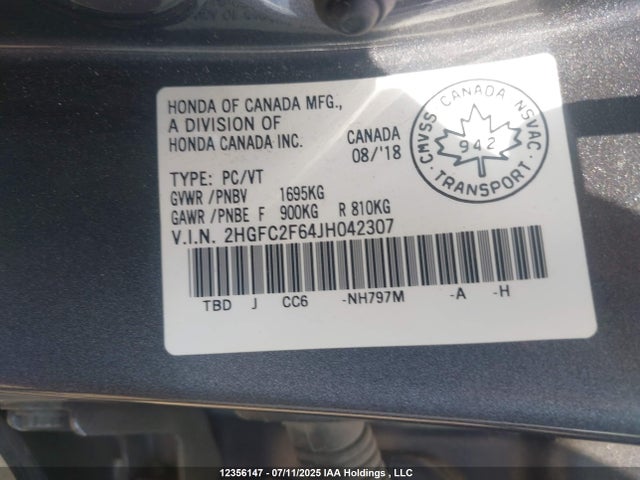 Honda k20c2 2018 2HGFC2F64JH042307 Image 9