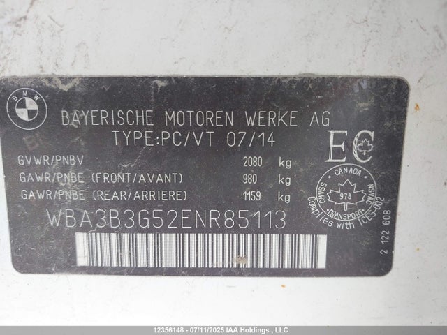 WBA3B3G52ENR85113 BMW 2014