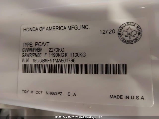 19UUB6F51MA801796 Acura k20c6