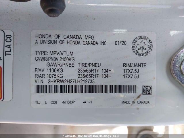 2HKRW2H27LH212733 Honda l15be