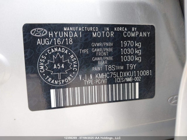 KMHC75LDXKU110081 Hyundai 2019