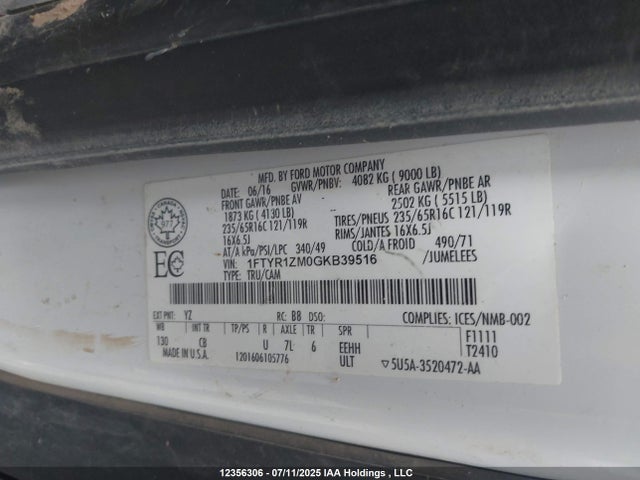 1FTYR1ZM0GKB39516 Ford Transit
