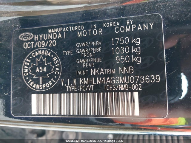 KMHLM4AG9MU073639 Hyundai mpi nu pe