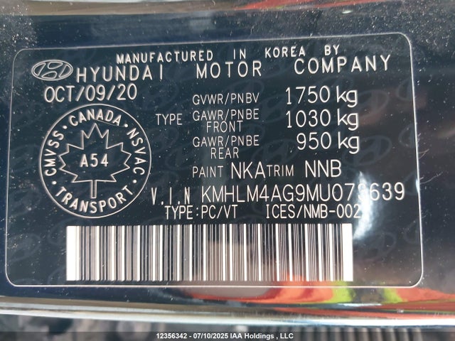 KMHLM4AG9MU073639 Hyundai mpi nu pe