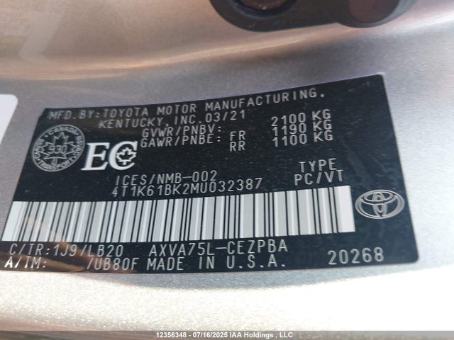 4T1K61BK2MU032387 Toyota a25a-fks