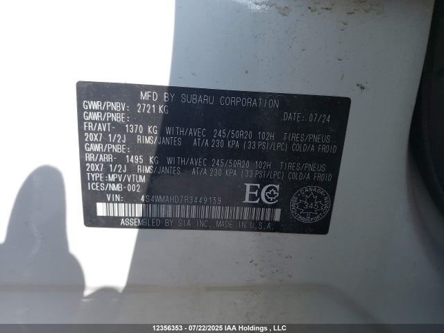 4S4WMAHD7R3449159 Subaru 2024