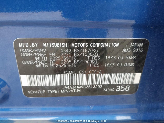 JA4AJ4AW7GZ613292 Mitsubishi dohc mivec