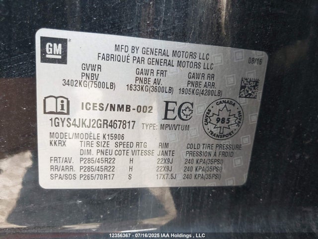 1GYS4JKJ2GR467817 Cadillac l86 - sidi, vvt, afm, e85 max, alum