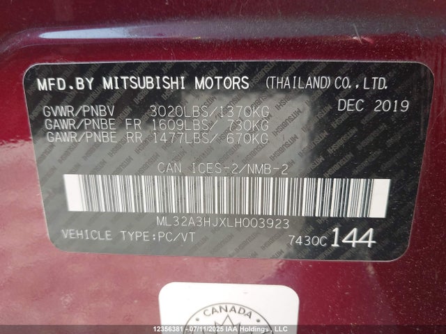 ML32A3HJXLH003923 Mitsubishi Mirage