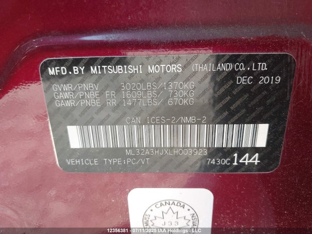 ML32A3HJXLH003923 Mitsubishi Mirage