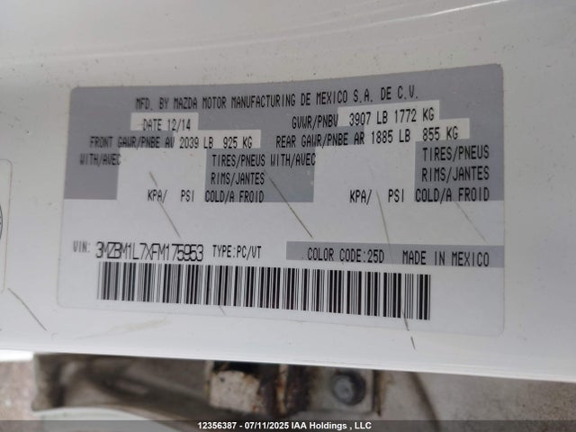 3MZBM1L7XFM175953 Mazda pe