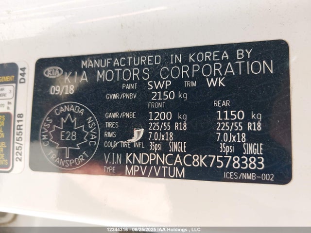KNDPNCAC8K7578383 KIA gdi theta ii