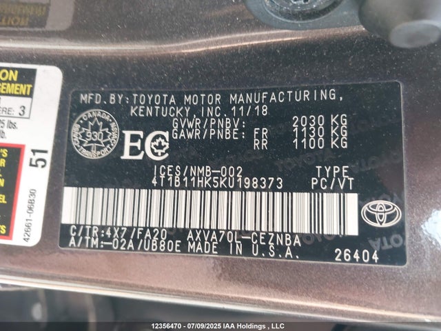 4T1B11HK5KU198373 Toyota a25a-fks