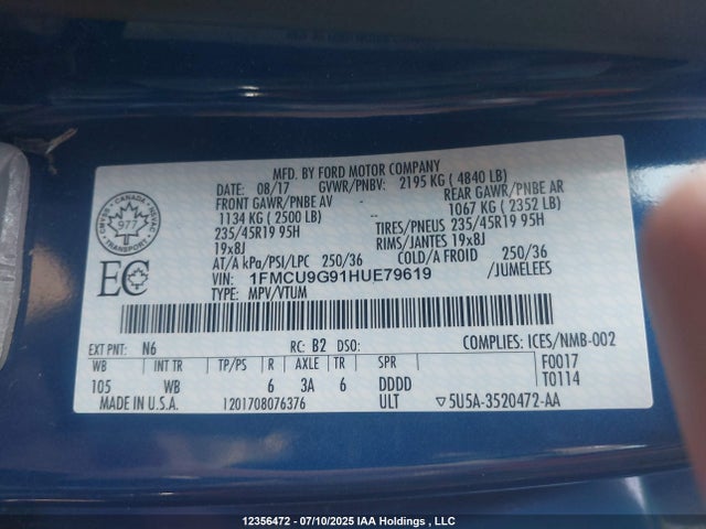 Ford ESCAPE SE 2017 1FMCU9G91HUE79619 Image 9