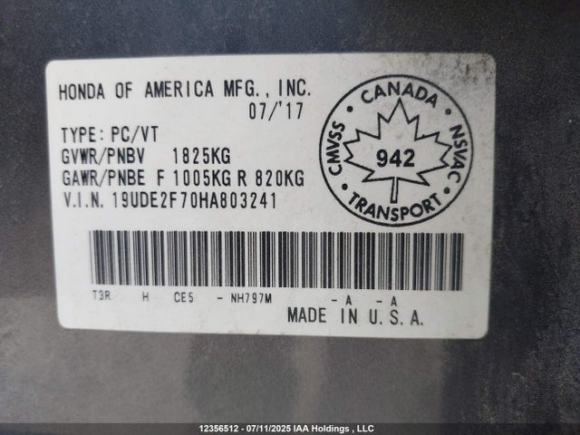 19UDE2F70HA803241 Acura k24v7
