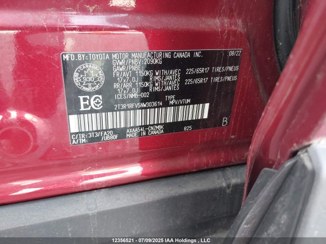 2T3R1RFV5NW303614 Toyota a25a-fks
