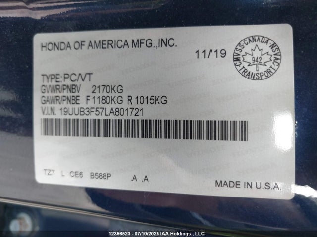 19UUB3F57LA801721 Acura j35y6