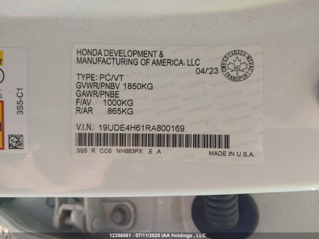 19UDE4H61RA800169 Acura l15ca