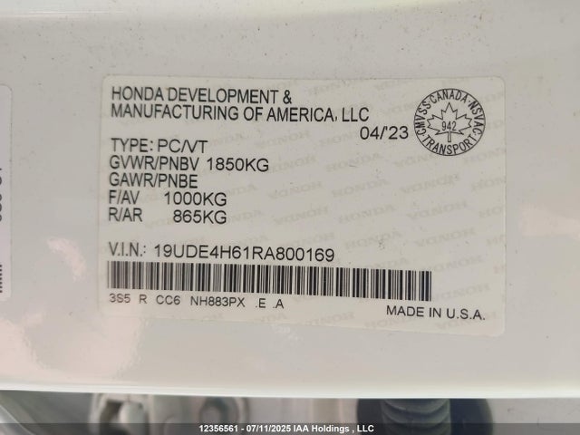 19UDE4H61RA800169 Acura l15ca