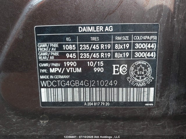 WDCTG4GB4GJ210249 Mercedes-Benz 270