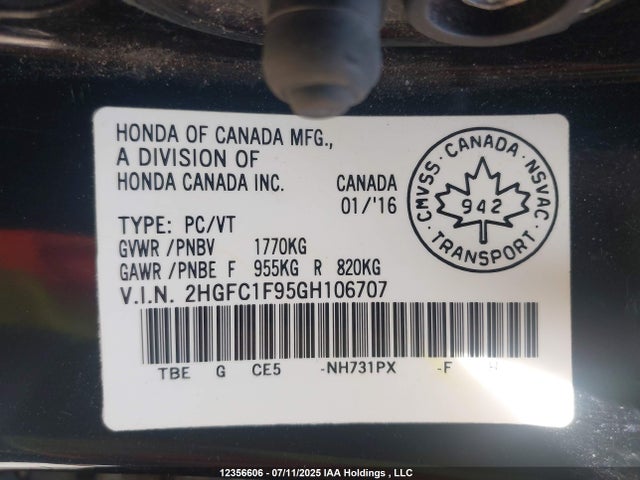 2HGFC1F95GH106707 Honda l15b7