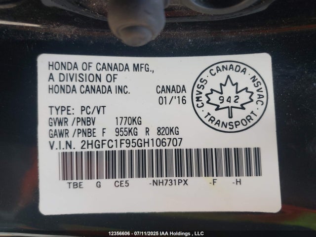 2HGFC1F95GH106707 Honda l15b7