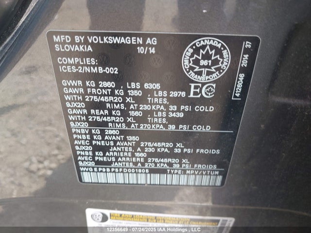 WVGEP9BP5FD001805 Volkswagen Touareg