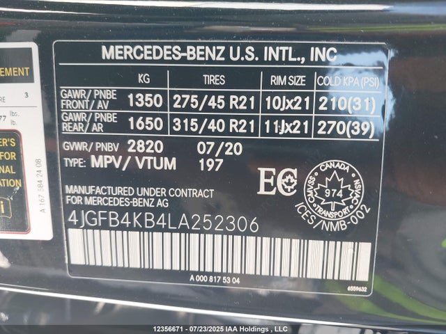 4JGFB4KB4LA252306 Mercedes-Benz m264