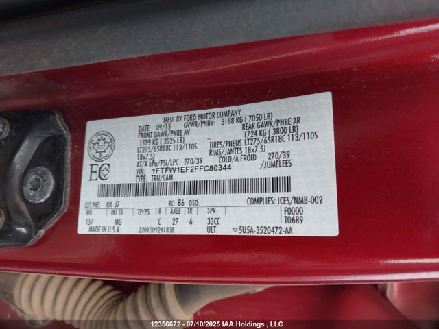 Ford F-150 2015 1FTFW1EF2FFC80344 Image 9