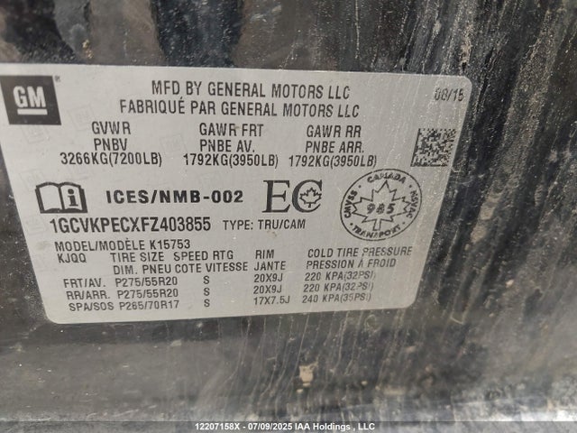 1GCVKPECXFZ403855 Chevrolet l83 - vvt, active fuel management, aluminum