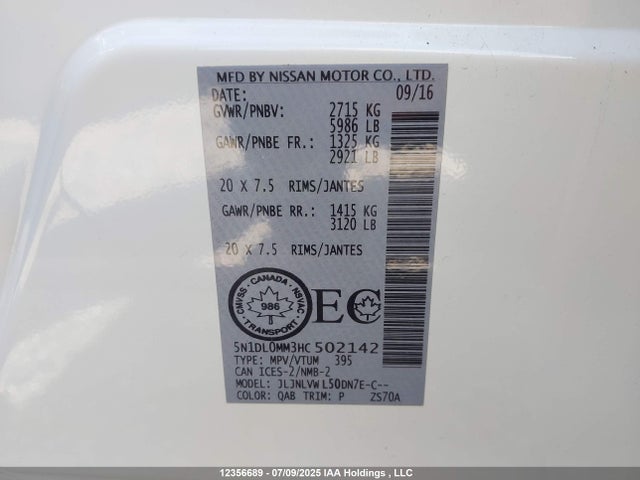 5N1DL0MM3HC502142 Infiniti QX60