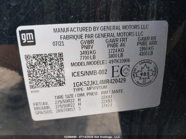 1GKS2JKL4MR420429 GMC l87 - di dfm, alum, gen 5