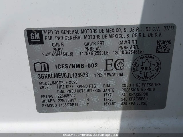 3GKALMEV6JL134933 GMC lyx - direct injection, vvt, fgt, turbo, alum, gen 1