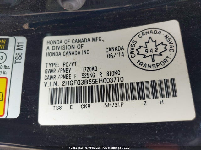 2HGFG3B55EH003710 Honda r18z1