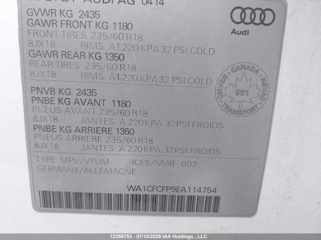 WA1CFCFP9EA114754 Audi 2014