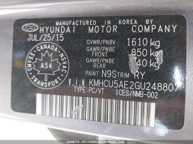 Hyundai dohc gdi gamma 2016 KMHCU5AE2GU248807 Image 19
