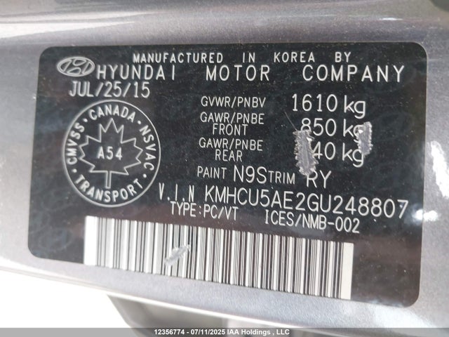 Hyundai dohc gdi gamma 2016 KMHCU5AE2GU248807 Image 9