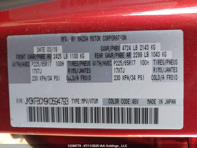 JM3KFBCM9K0594793 Mazda py cylinder deactivation