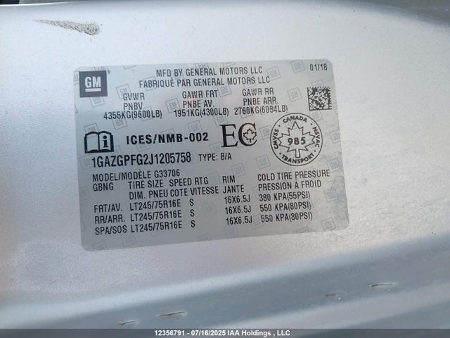 1GAZGPFG2J1205758 Chevrolet l96 - engine flexible fuel, iron
