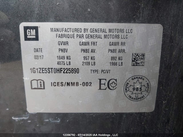 1G1ZE5ST0HF225890 Chevrolet lfv - di: direct injection, vvt: variable valve timing, gen 1